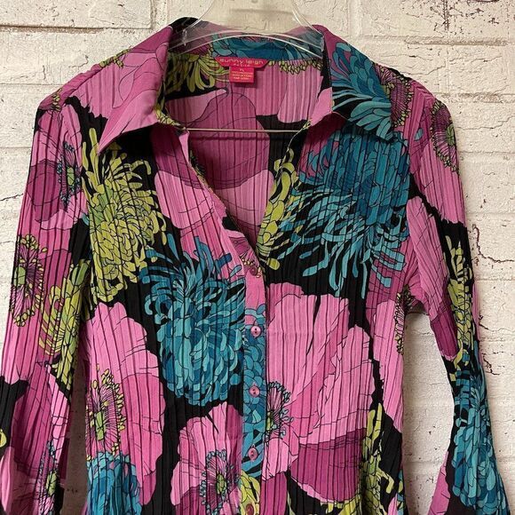 Sunny Leigh Pink Pleated Stretchy Button down Blouse NWT Petite Large - Picture 1 of 12